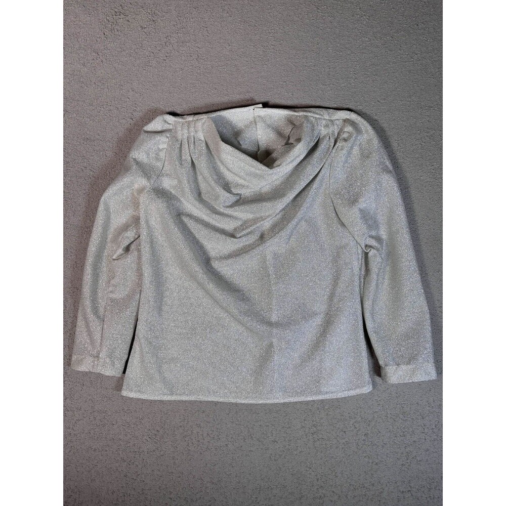 Vintage Silver Shimmer Top Cowl Neck Puff Shoulder 80s Glam Blouse Chest 40" - Picture 1 of 9